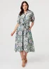 Izabel London Green Abstract Tie Waist 1/2 Sleeve Midi Dress - 16 Image 4