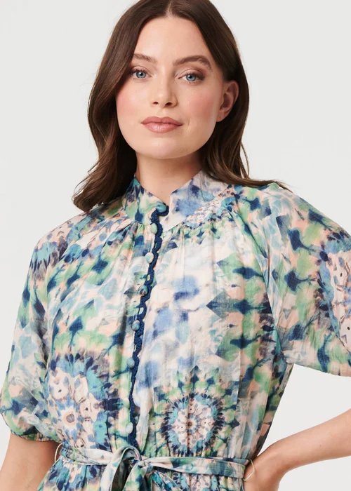 Izabel London Green Abstract Tie Waist 1/2 Sleeve Midi Dress - 16 Image 3