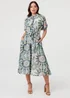 Izabel London Green Abstract Tie Waist 1/2 Sleeve Midi Dress - 16 Image 2