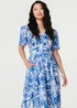 Izabel London Blue Leaf Print 1/2 Sleeve Tiered Midi Dress - 12 Image 1
