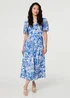 Izabel London Blue Leaf Print 1/2 Sleeve Tiered Midi Dress - 12 Image 4