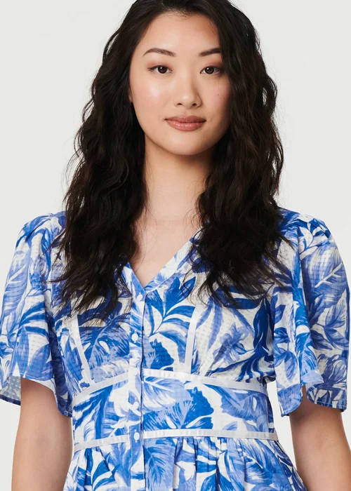 Izabel London Blue Leaf Print 1/2 Sleeve Tiered Midi Dress - 12 Image 3
