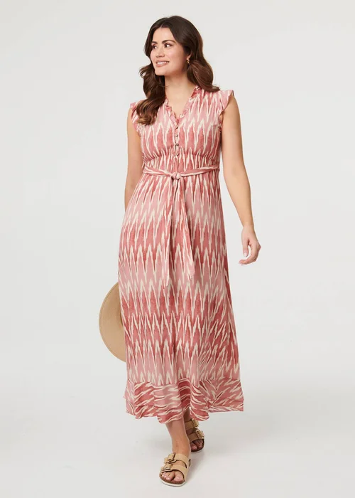 Izabel London Pink Abstract Cap Sleeve Frill Maxi Dress - 8 Image 4