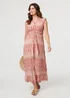 Izabel London Pink Abstract Cap Sleeve Frill Maxi Dress - 8 Image 4