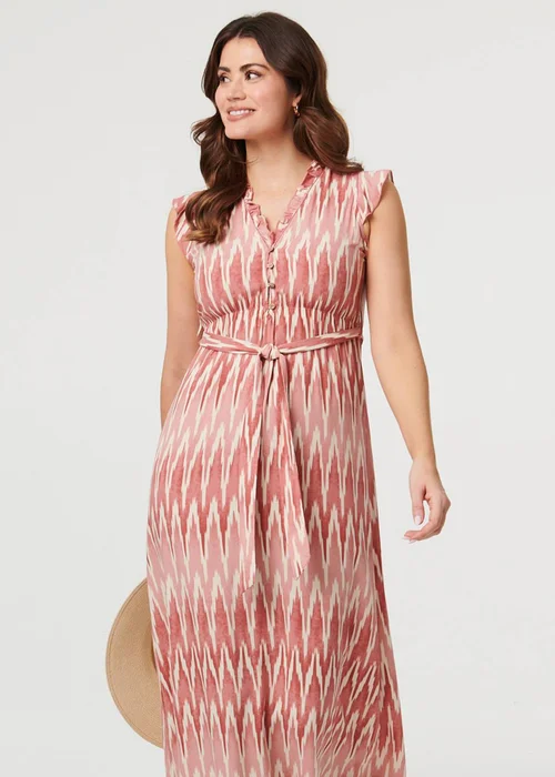 Izabel London Pink Abstract Cap Sleeve Frill Maxi Dress - 8 Image 1