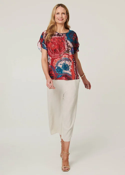Izabel London Red Floral Short Angel Sleeve Ruched Blouse - 18 Image 4
