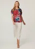Izabel London Red Floral Short Angel Sleeve Ruched Blouse - 18 Image 4