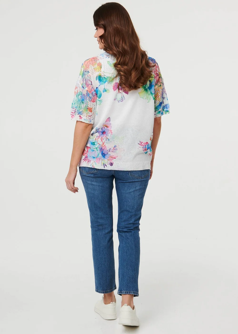 Izabel London White Floral Knit Textured Relaxed Top - M Image 2