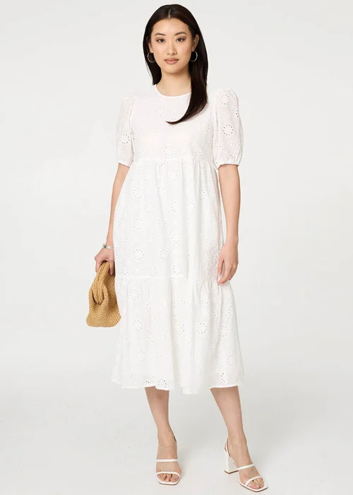 Izabel London White Broderie Anglaise Tiered Midi Dress - 8 Image 4