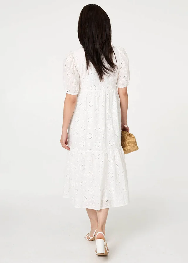 Izabel London White Broderie Anglaise Tiered Midi Dress