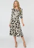 Izabel London Multi Black Leaf Print 3/4 Sleeve Midi Tie Dress - 12 Image 1