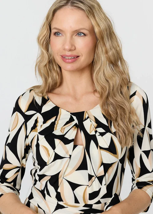 Izabel London Multi Black Leaf Print 3/4 Sleeve Midi Tie Dress - 12 Image 3