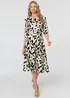 Izabel London Multi Black Leaf Print 3/4 Sleeve Midi Tie Dress - 12 Image 4