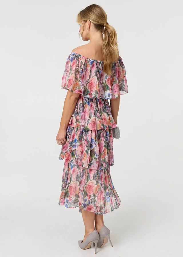 Izabel London Multi Pink Floral Layered Tiered Maxi Dress