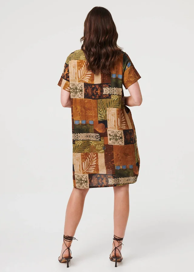 Izabel London Multi Brown Patchwork Knee Length Shift Dress