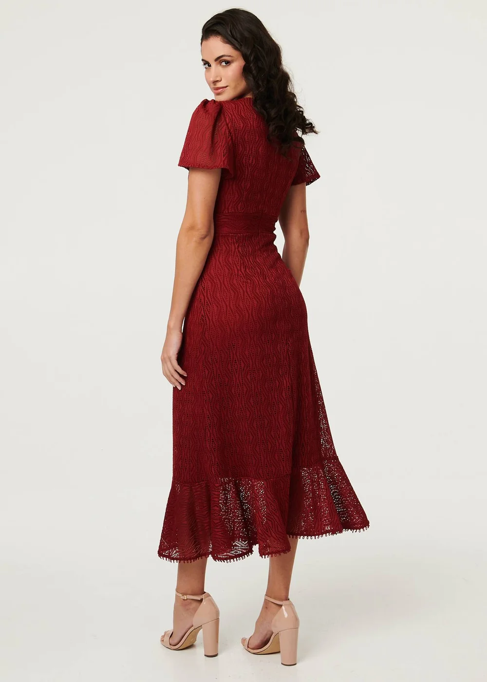 Izabel London Red Printed Lace Texture Slim Midi Dress - 8 Image 2