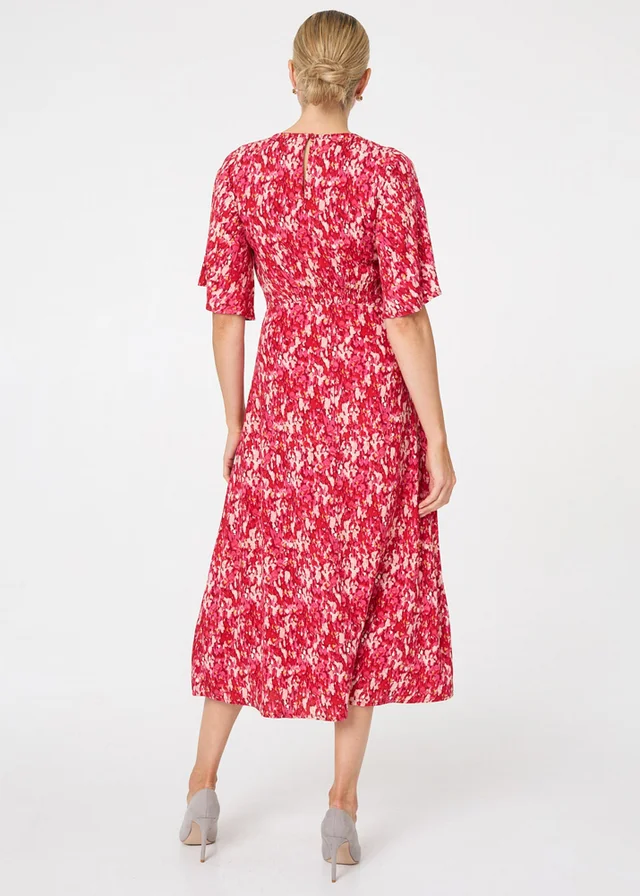 Izabel London Multi Red Ditsy Floral 1/2 Flare Sleeve Midi Dress