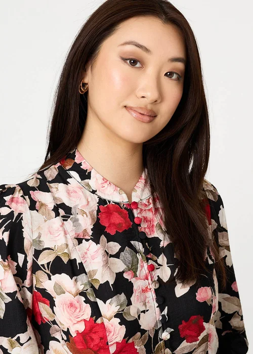 Izabel London Black Floral Tie Waist Long Sleeve Midi Dress - 18 Image 3