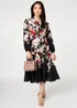 Izabel London Black Floral Tie Waist Long Sleeve Midi Dress - 18 Image 4