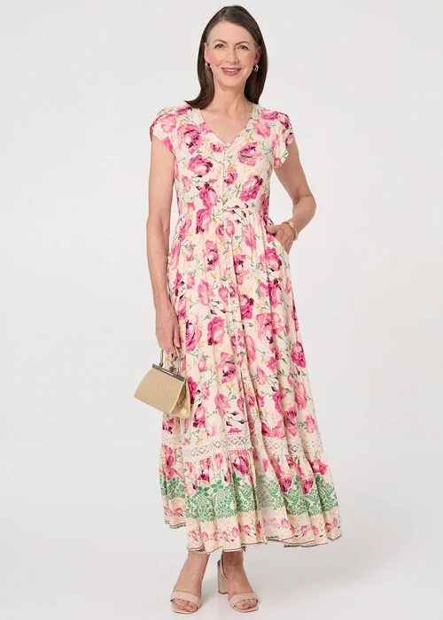 Izabel London Multi Pink Floral Lace Trim Relaxed Maxi Dress - 16 Image 4
