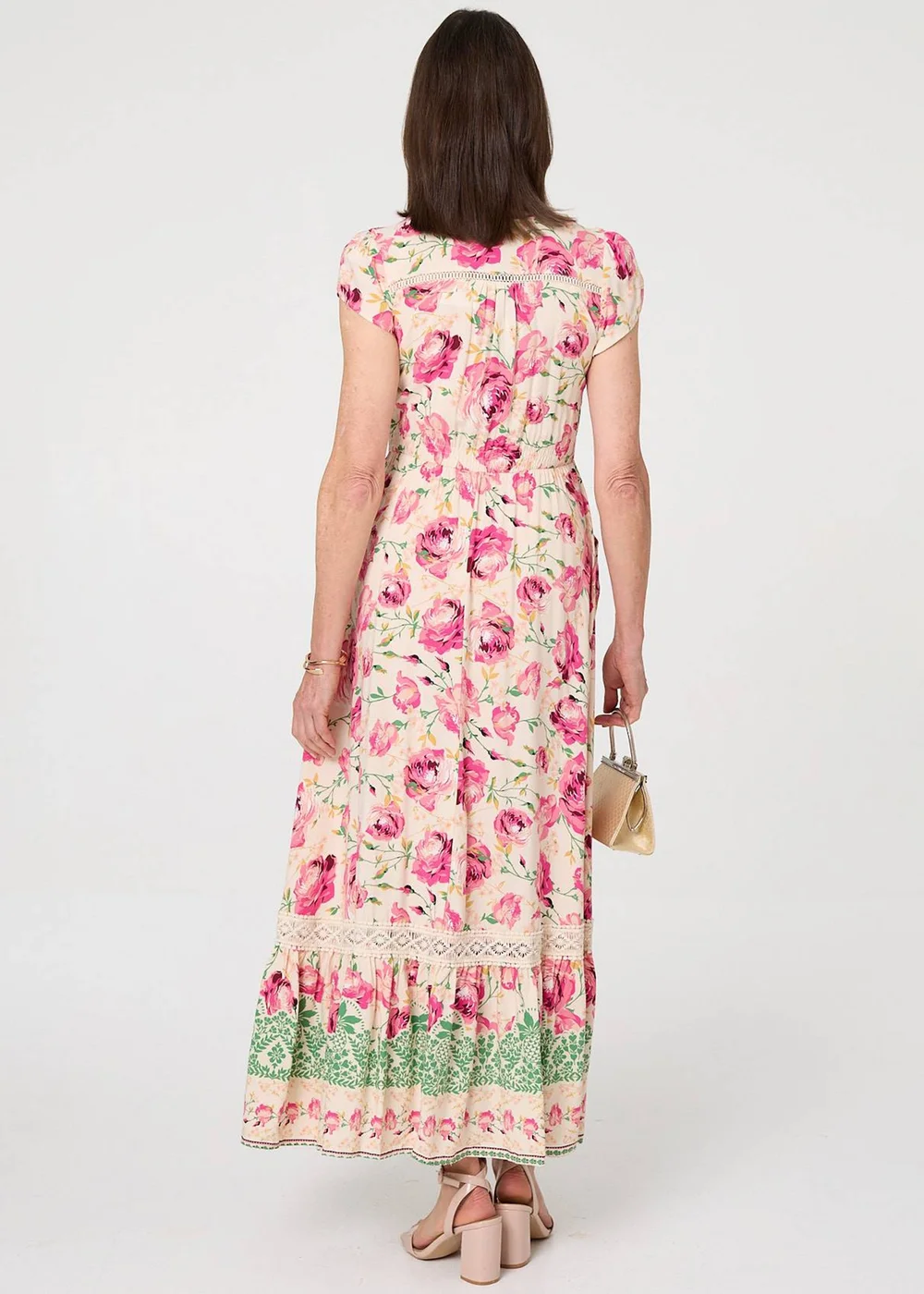 Izabel London Multi Pink Floral Lace Trim Relaxed Maxi Dress - 16 Image 2