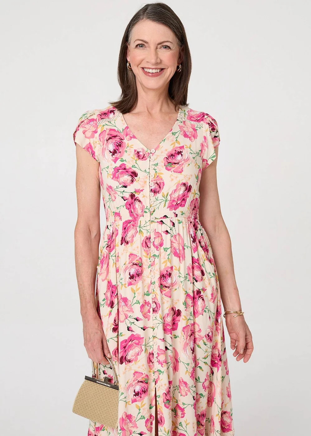 Izabel London Multi Pink Floral Lace Trim Relaxed Maxi Dress - 16 Image 1
