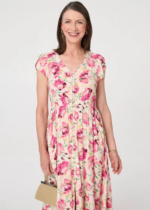 Izabel London Multi Pink Floral Lace Trim Relaxed Maxi Dress - 16 Image 1