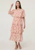 Izabel London Pink Floral Texture Tiered Midi Dress - 18 Image 4