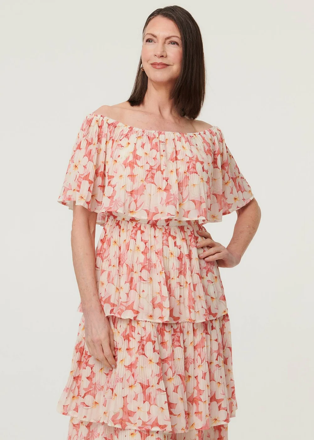 Izabel London Pink Floral Texture Tiered Midi Dress - 18 Image 1