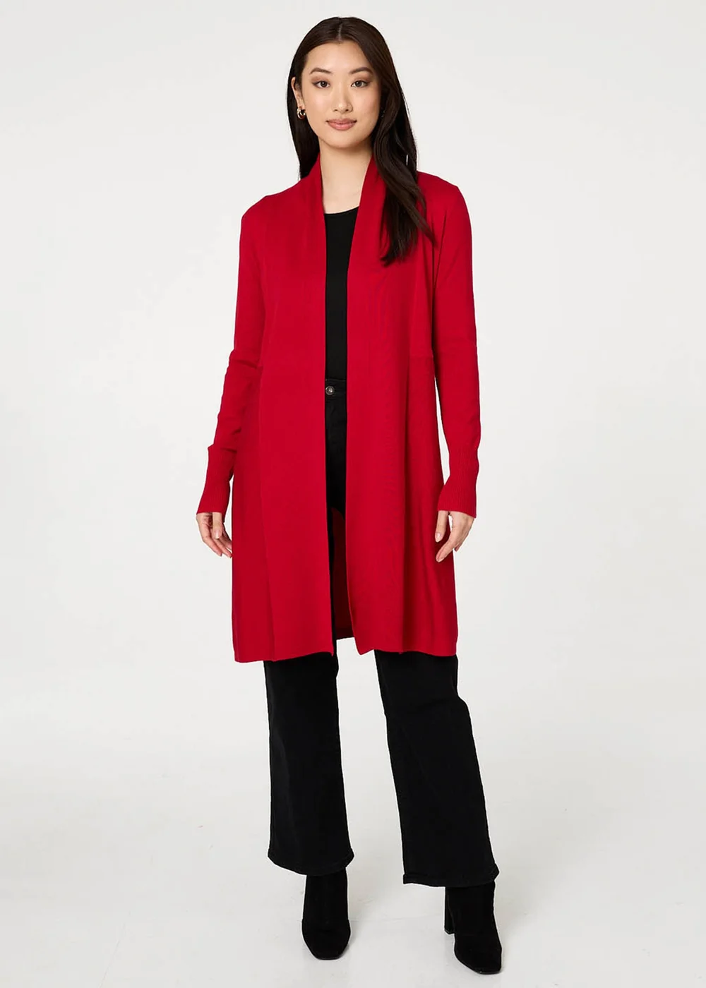Izabel London Red Open Front Longline Relaxed Cardigan - 14 Image 4