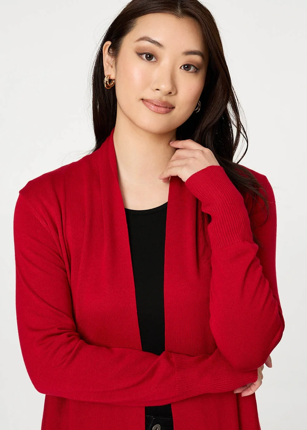 Izabel London Red Open Front Longline Relaxed Cardigan - 14 Image 3