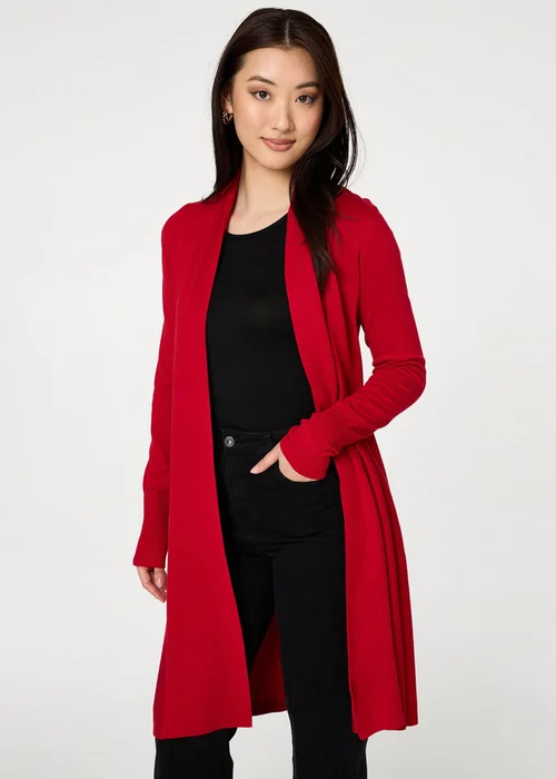 Izabel London Red Open Front Longline Relaxed Cardigan - 14 Image 1