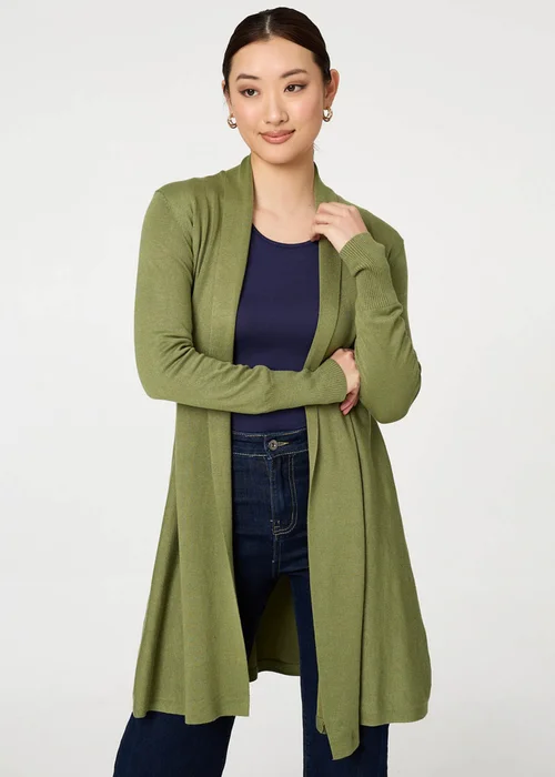 Izabel London Lime Green Open Front Longline Relaxed Cardigan - 14 Image 1