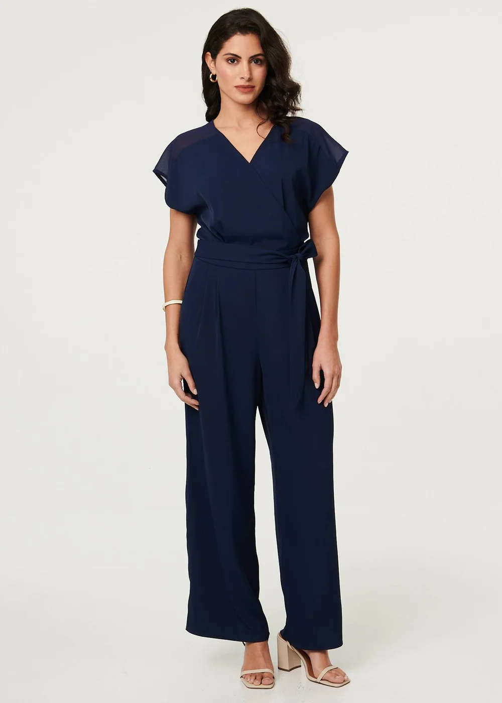 Izabel London Navy Cap Sleeve Relaxed Tie Waist Jumpsuit - 16 Image 4