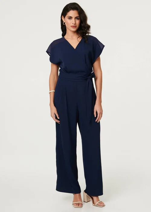 Izabel London Navy Cap Sleeve Relaxed Tie Waist Jumpsuit - 16 Image 4