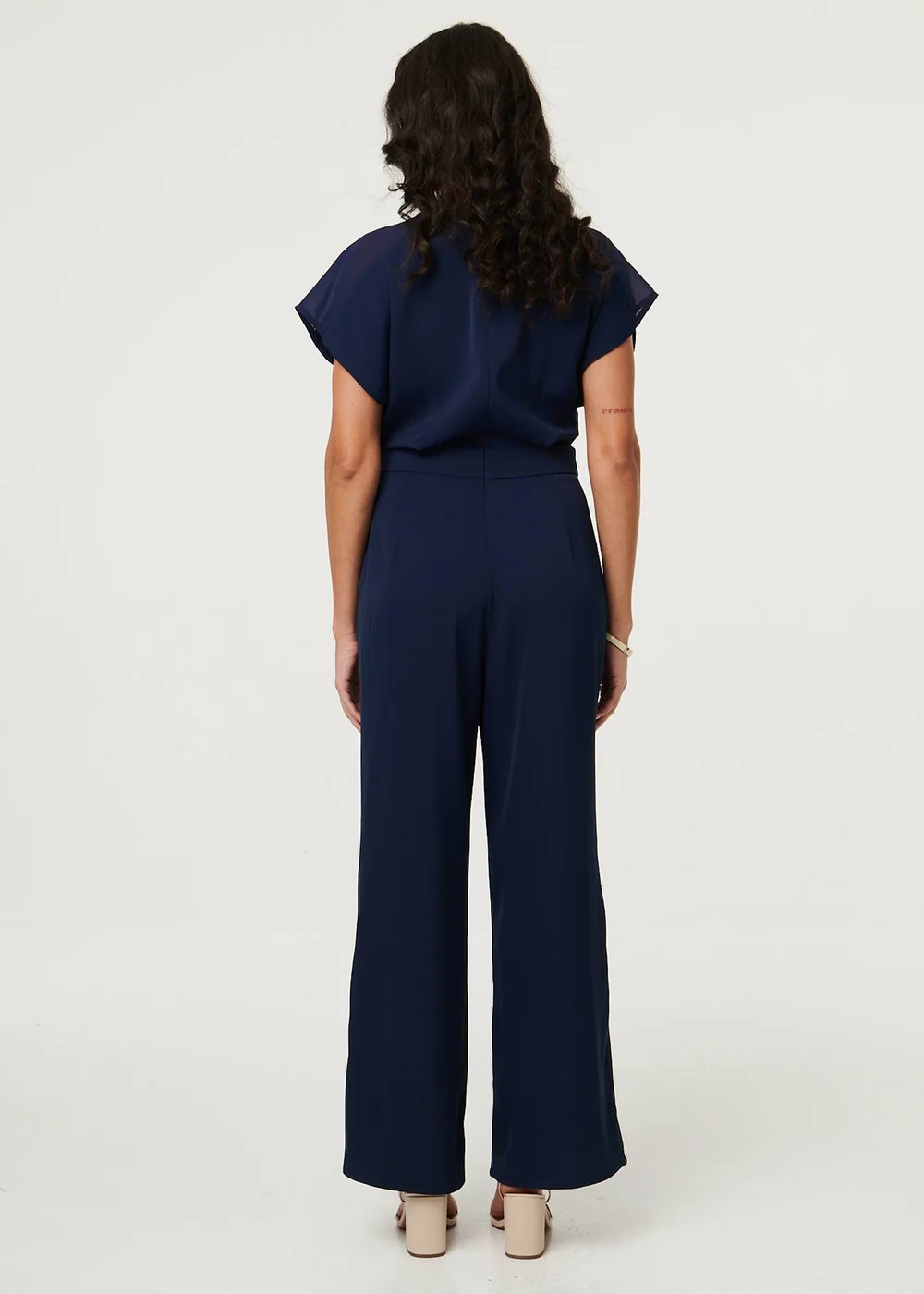 Izabel London Navy Cap Sleeve Relaxed Tie Waist Jumpsuit - 16 Image 2