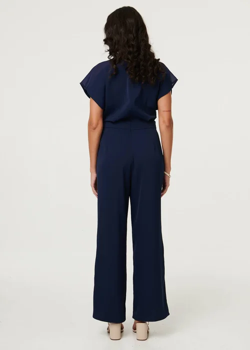 Izabel London Navy Cap Sleeve Relaxed Tie Waist Jumpsuit - 16 Image 2