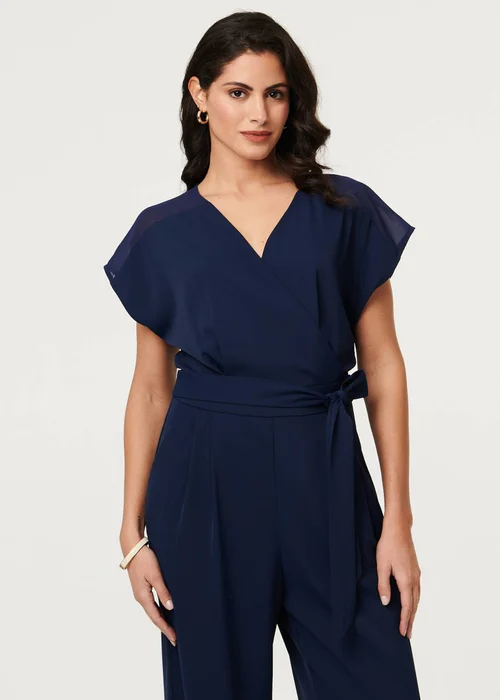 Izabel London Navy Cap Sleeve Relaxed Tie Waist Jumpsuit - 16 Image 1