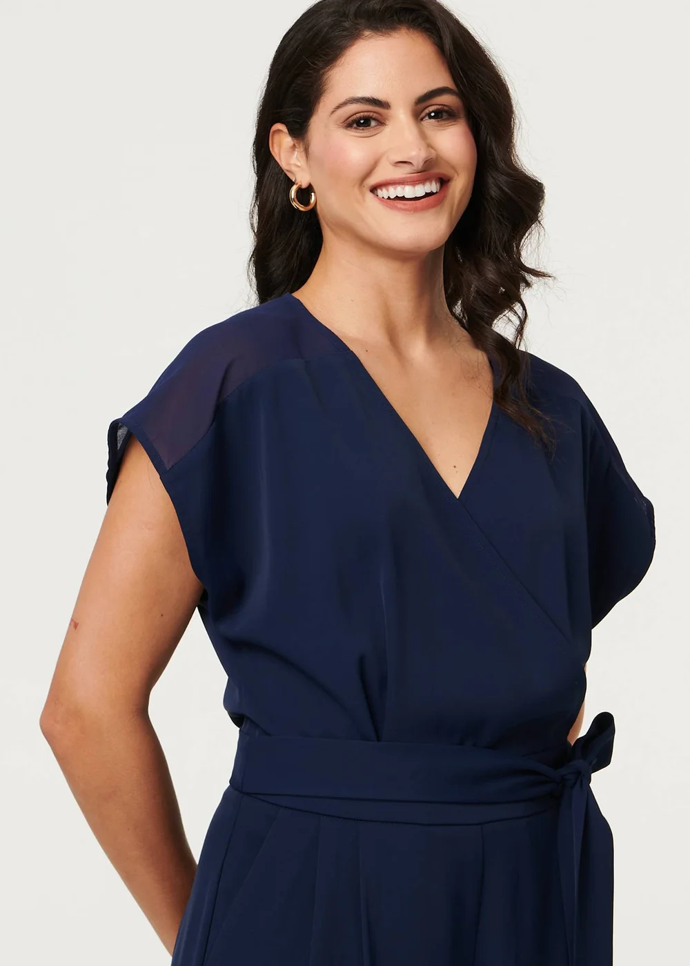 Izabel London Navy Cap Sleeve Relaxed Tie Waist Jumpsuit - 16 Image 3