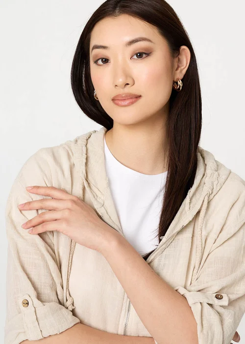 Izabel London Linen 3/4 Sleeve Hooded Zip Front Jacket - 8-10 Image 3