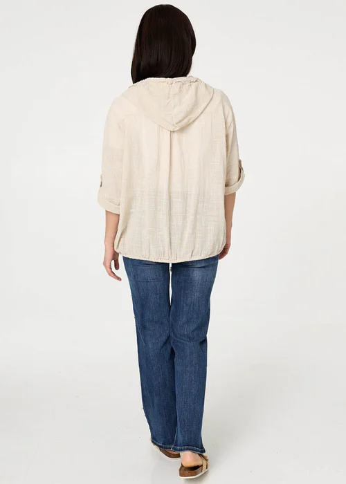 Izabel London Linen 3/4 Sleeve Hooded Zip Front Jacket - 8-10 Image 2