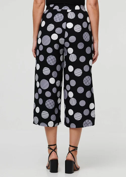 Izabel London Black Spotty Print Tie Waist Cropped Trousers - 10 Image 2