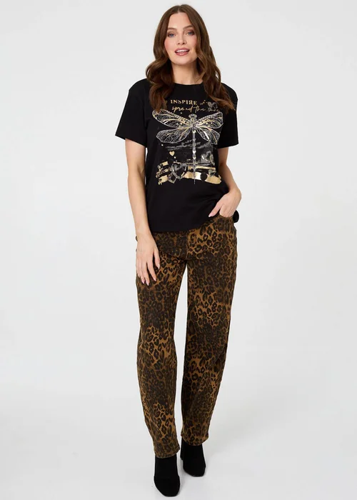 Izabel London Black Graphic Print Metallic Detail T-Shirt - 16 Image 4