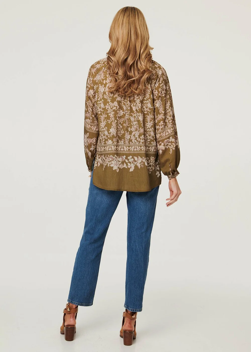 Izabel London Green Floral Long Sleeve High Neck Blouse - 12 Image 2