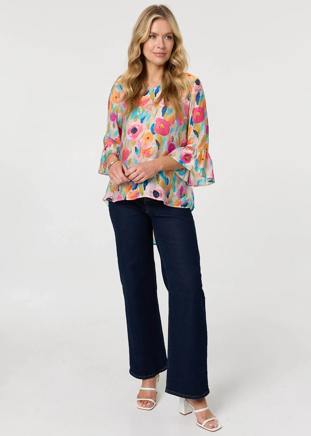 Izabel London Multi Pink Abstract Floral 3/4 Flared Sleeve Blouse - 12 Image 4
