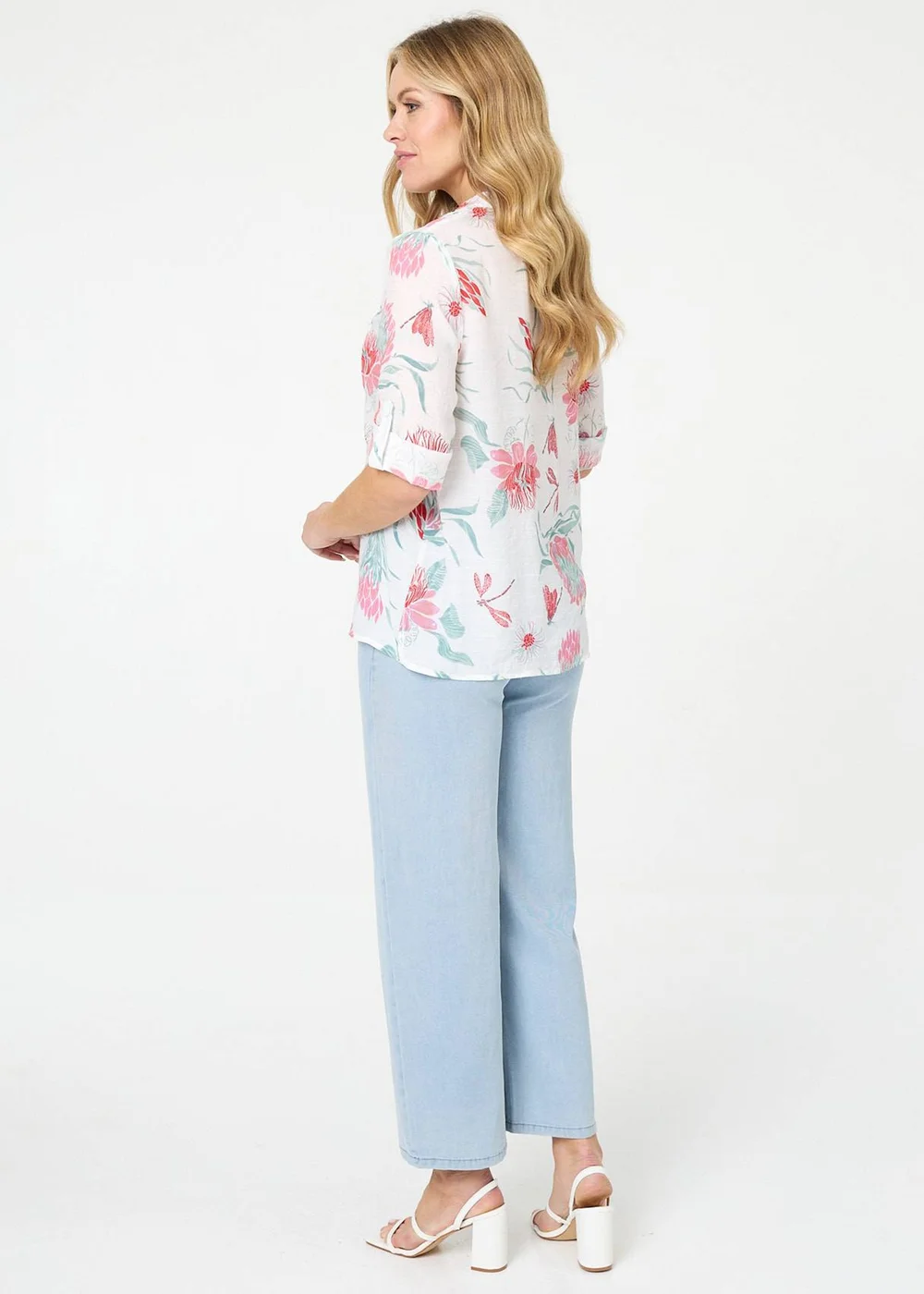 Izabel London Multi White Lace Trim 3/4 Sleeve Relaxed Blouse - 8 Image 2