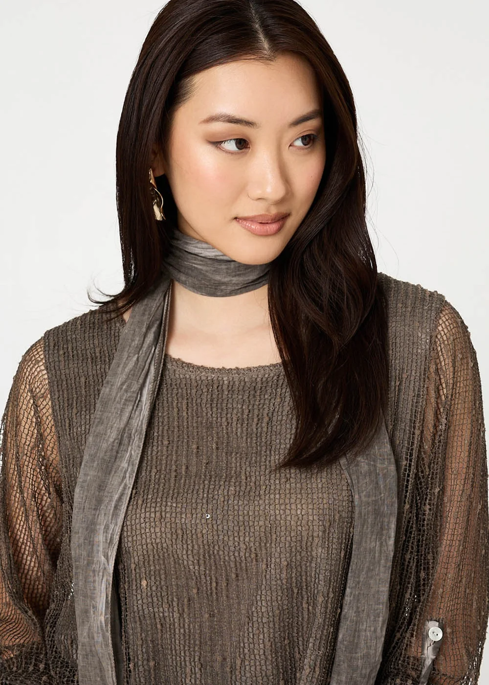 Izabel London Chocolate Sparkly Mesh Scarf Detail Layered Top - 14 Image 3