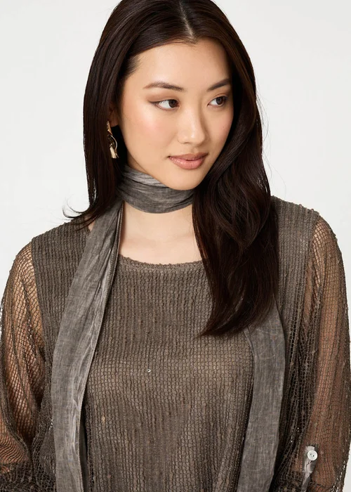 Izabel London Chocolate Sparkly Mesh Scarf Detail Layered Top - 14 Image 3