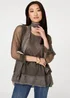 Izabel London Chocolate Sparkly Mesh Scarf Detail Layered Top - 14 Image 1