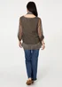Izabel London Chocolate Sparkly Mesh Scarf Detail Layered Top - 14 Image 2